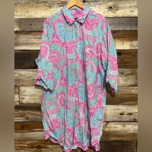 Lauren Ralph Lauren Paisley Sleep Shirt, Embroidered Logo, Pink Blue Green, XL